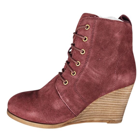 Diba Womens Blake Burgundy Suede Lace-Up Wedge Booties - Size 7.5 - Picture 4 of 9